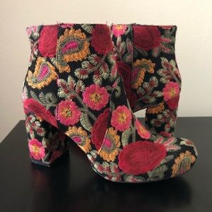 Embroidered Block Heel Booties - MIA
